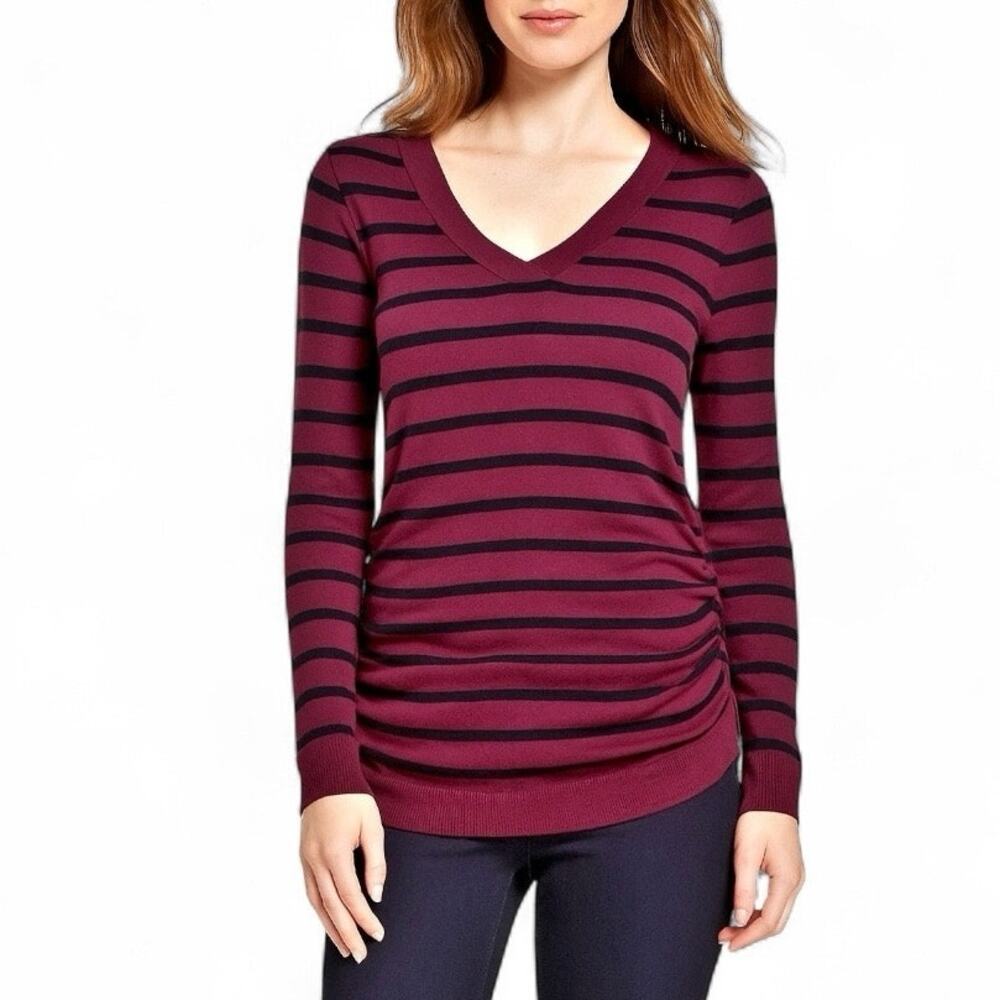 Lane Bryant purple black sweater 2022 V neck ruched long sleeve NWT 14 16 NEW